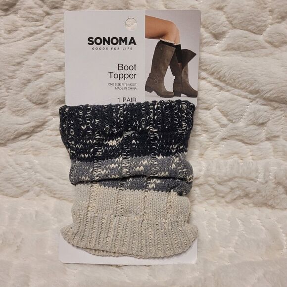 Sonoma Goods for Life Boot Toppers Ribbed Gradient Slubbed Black Grey OSFM New - Picture 1 of 5